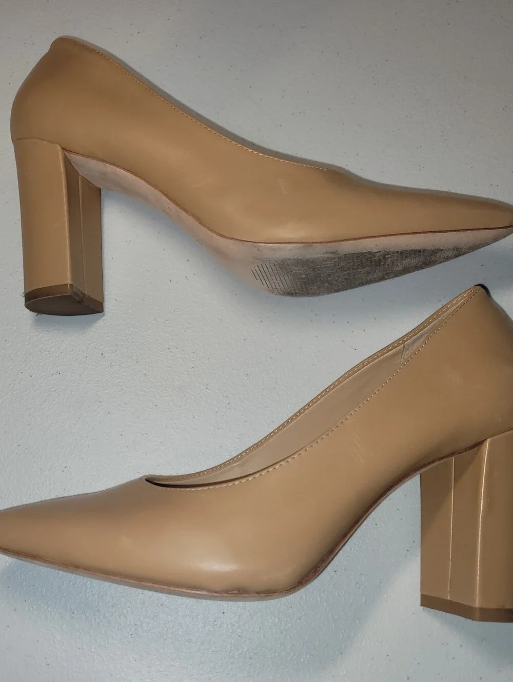 Antonio Melani Nude Pointed-Toe Block Heel Pumps